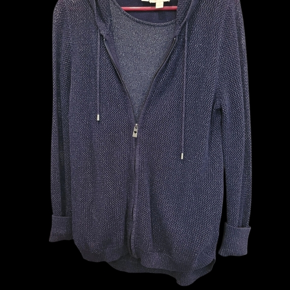 Belle Kim Gravel 2 Pc Navy Tank & LS Matching Zip Up Hooded Jacket Small - Picture 7 of 11